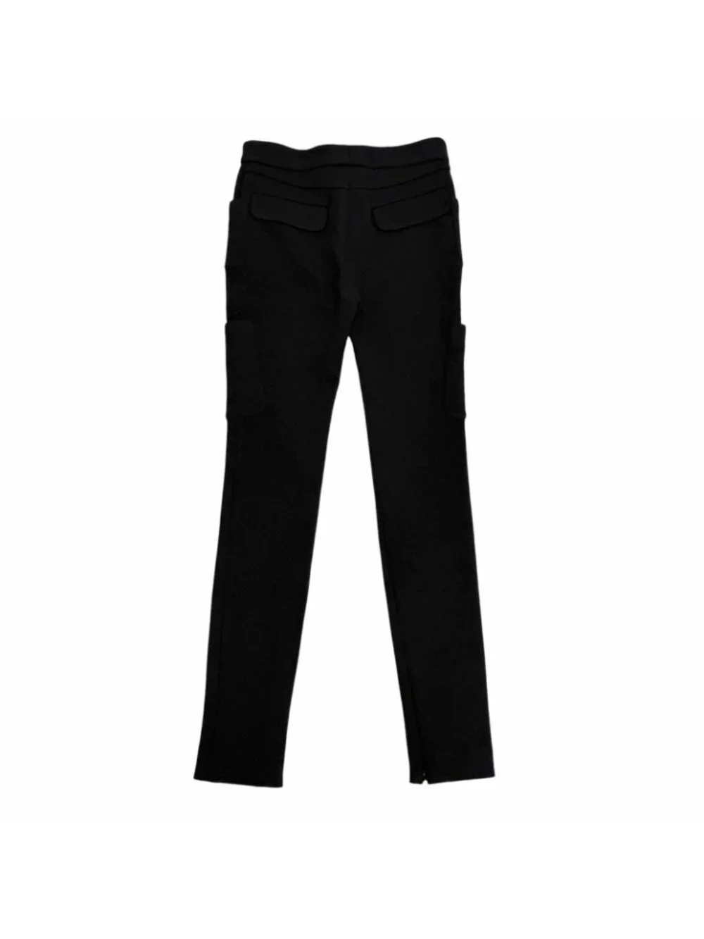 Chanel CC Logo Rhinestone Button Wool Pants Black 36